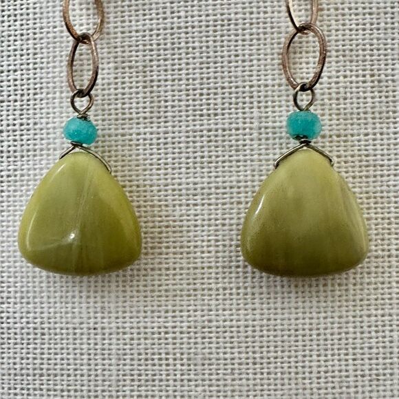 Sterling Serpentine & Apatite Dangle Earrings – Natural Stones with Boho Charm - Picture 2 of 9